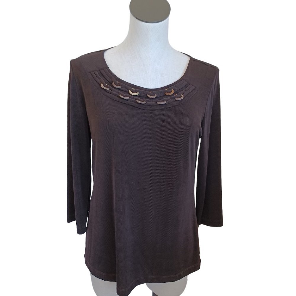 Chicos Travelersโ Top Long Sleeve Popover Slinky Knit Size Medium